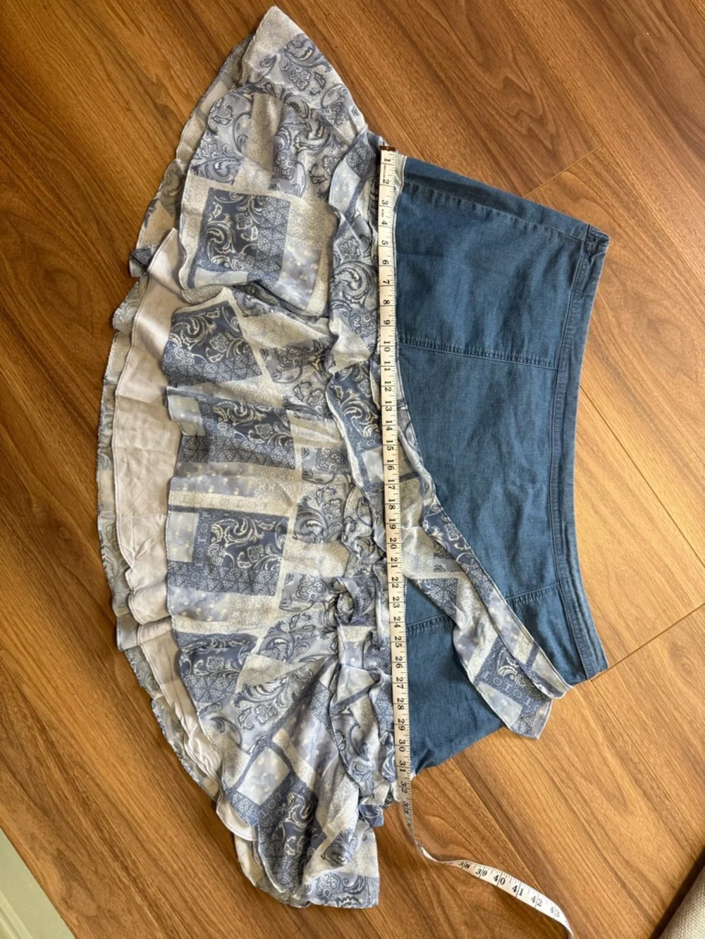 Denim & Paisley Patchwork Ruffled Denim Skirt Womens Size 26W Plus Size 3X - Picture 6 of 11